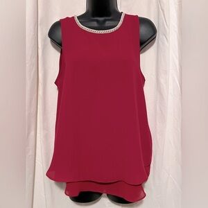 Women's Top Violet & Claire Round Neck Sleeveless Burgundy Pearls‎ @ Neckline XL